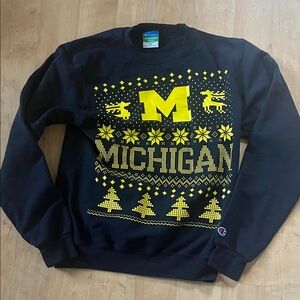 Champion EcoFleece Maize Blue Michigan Women’s Holiday Crewneck Sweatshirt XS